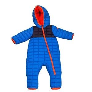 Snozu Baby Blue & Orange Hooded Puffer Snowsuit 3-6M